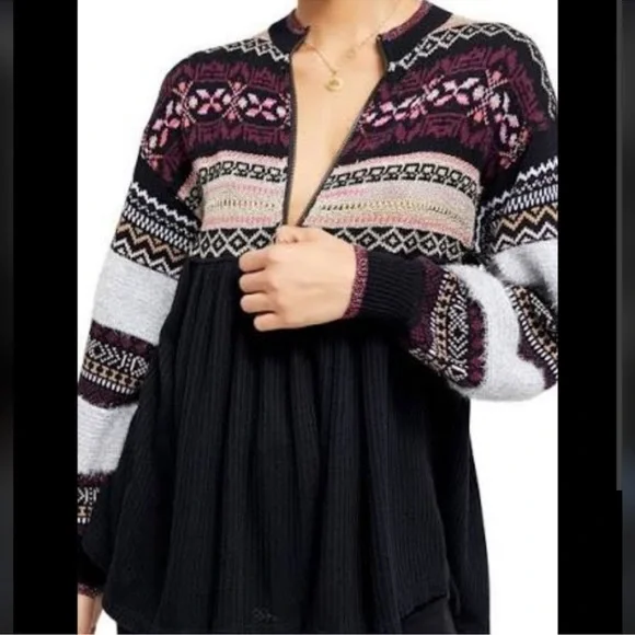 Free People Black Cozy Cottage Half Zip Sweater S Small Cabin Winter Cottagecore - Picture 2 of 10